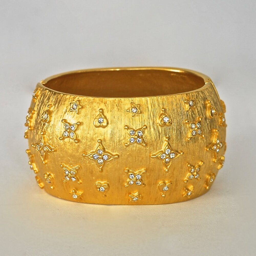Kenneth Lane Wide Hinged Bracelet With Clear Crystal Accents - Signed